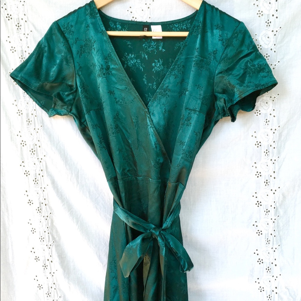 Green silk wrap dress